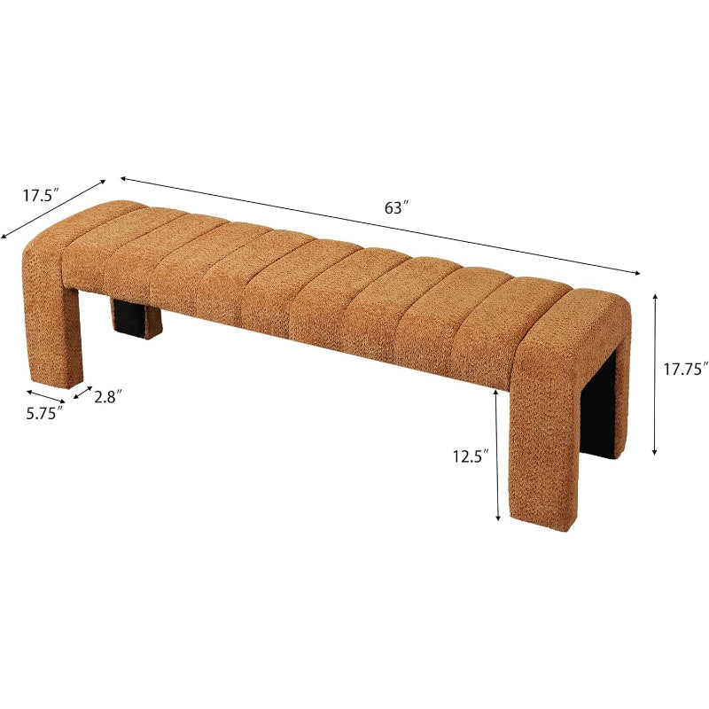 Orange Boucle Modern Entryway Bench