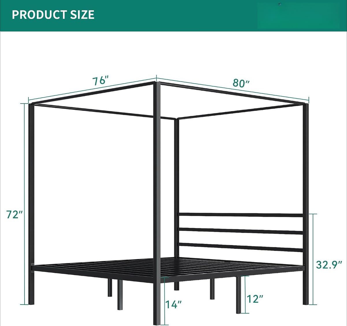 Metal Four Poster Canopy Bed Frame King Size