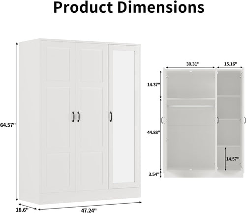 3‑Door Wardrobe with Full‑Length Acrylic Mirror