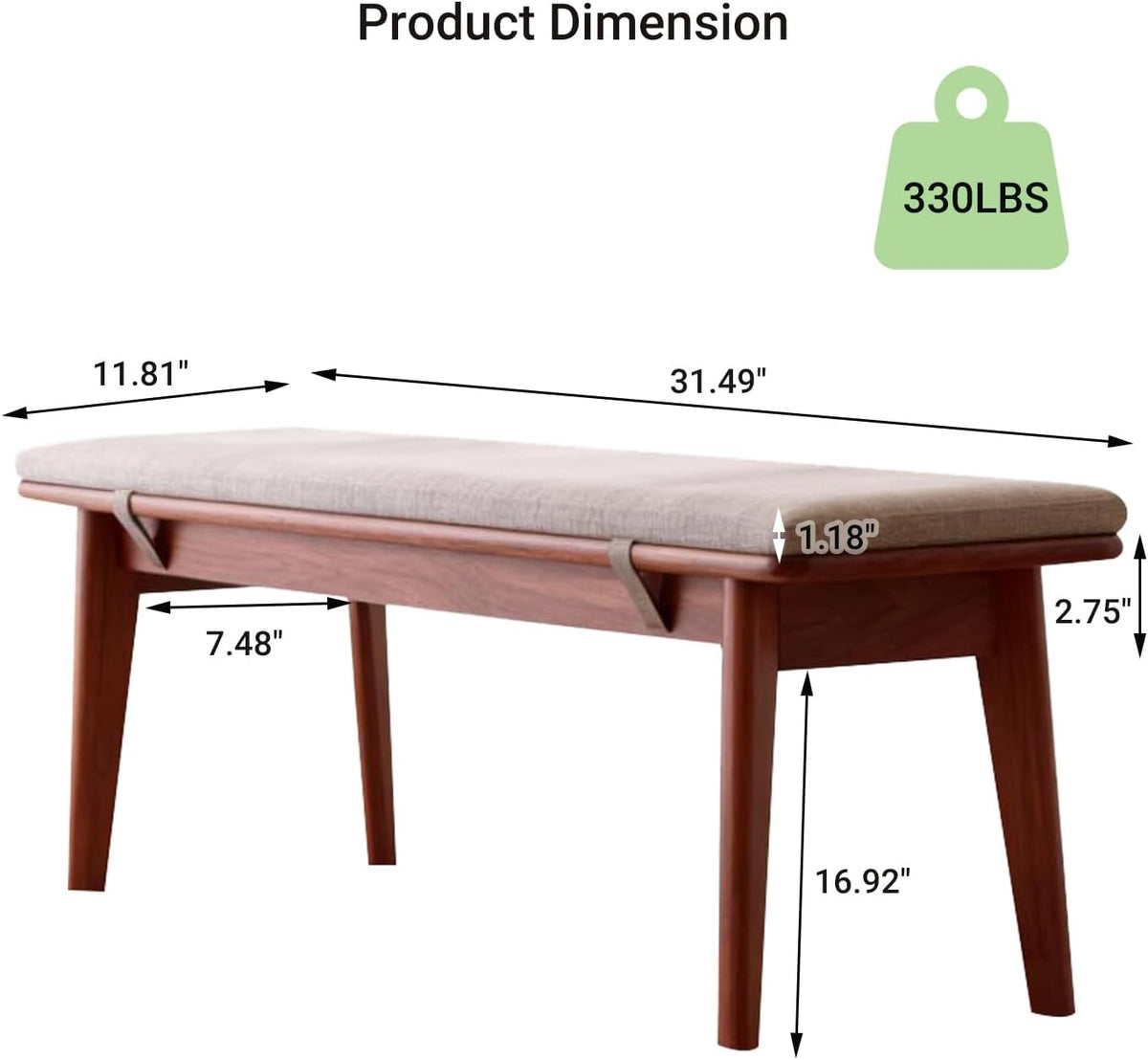 Solid Oak Grey Straps Dining & End‑of‑Bed Bench