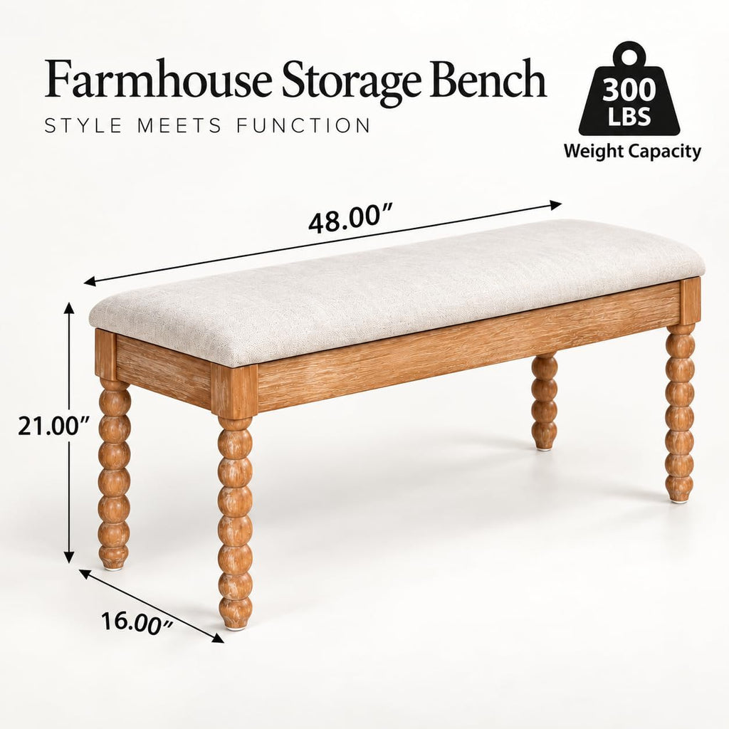 48" Natural Upholstered Entry Storage Bench
