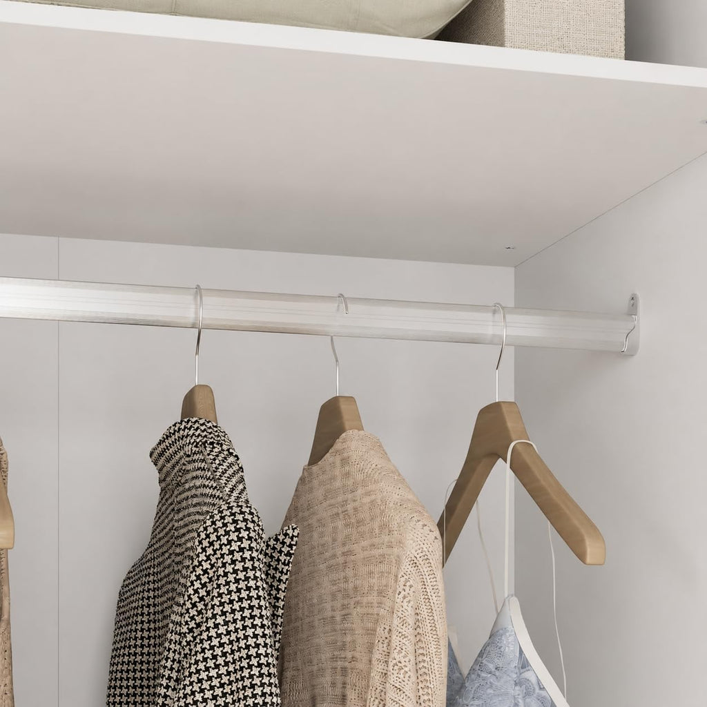86.7" White 6‑Door Wardrobe with Mirror & 4 Drawers