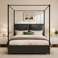 King Canopy Bed with Tall Faux Leather Headboard