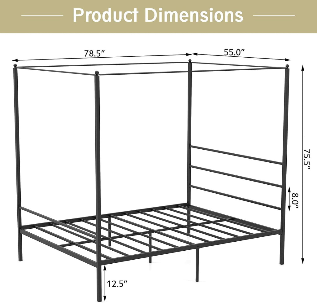 Full Metal Canopy Bed with Headboard