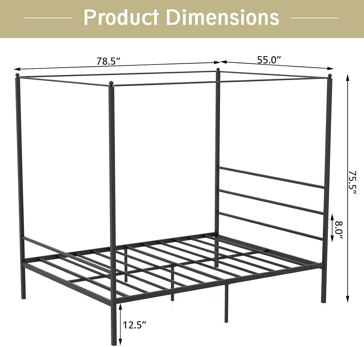 Full Metal Canopy Bed with Headboard