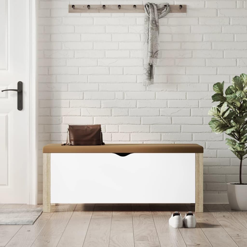 41.3" White Sonoma Oak Storage Ottoman Bench
