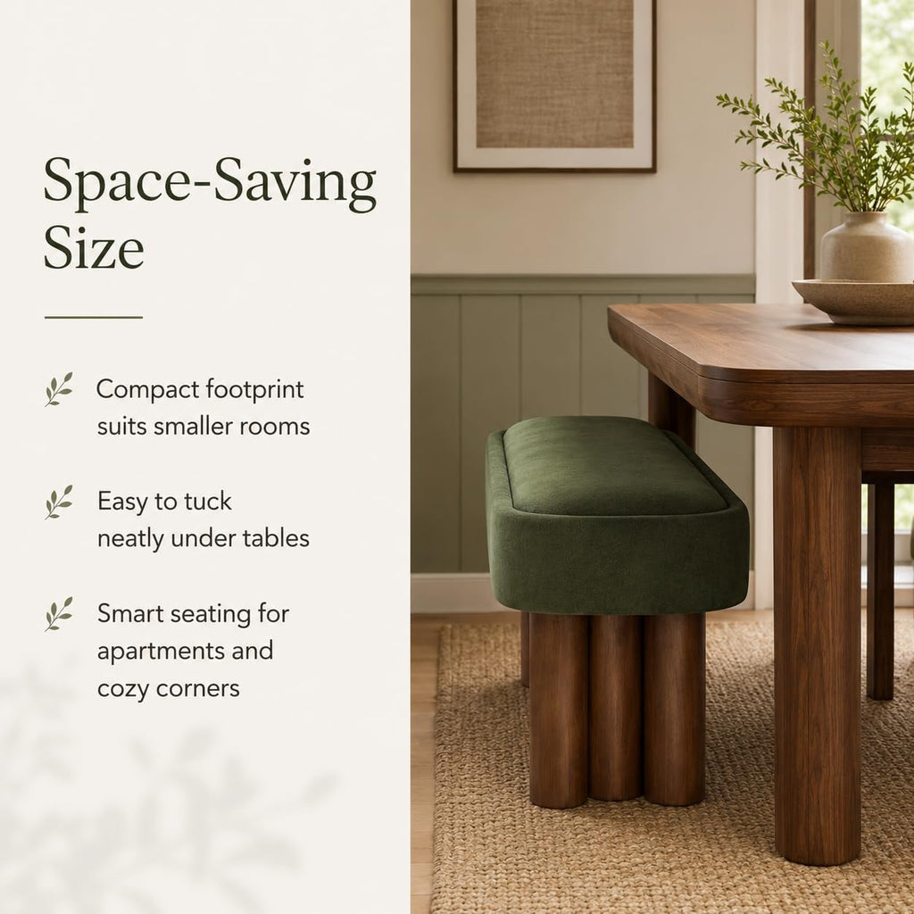 60'' Green Upholstered Dining Bench with Wood Legs