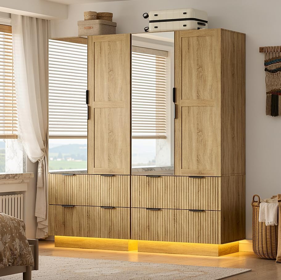 4‑Door Wardrobe with Pegboard & 2 Mirrors
