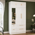 86.7" White 6‑Door Wardrobe with Mirror & 4 Drawers