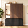 3‑Door Walnut & Black Wardrobe with Mirror & Drawers