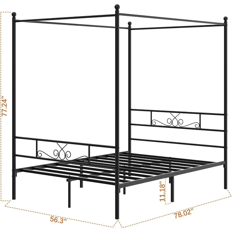 Full Black Metal Canopy Bed Frame
