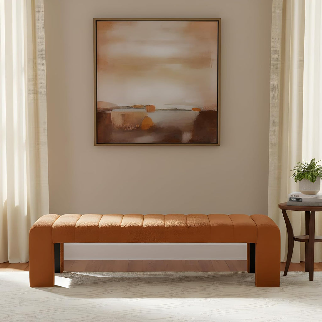 Orange Boucle Modern Entryway Bench