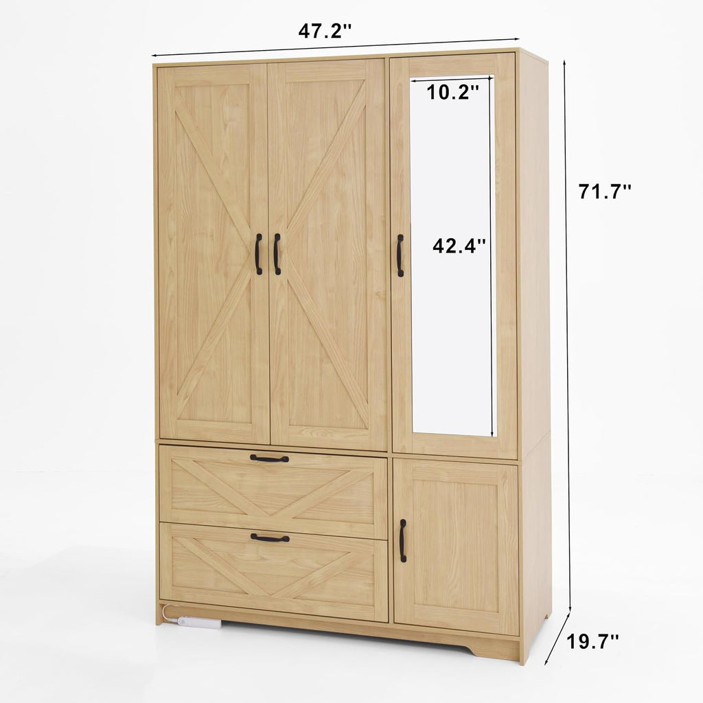 4‑Door LED Wardrobe with Mirror & 2 Drawers