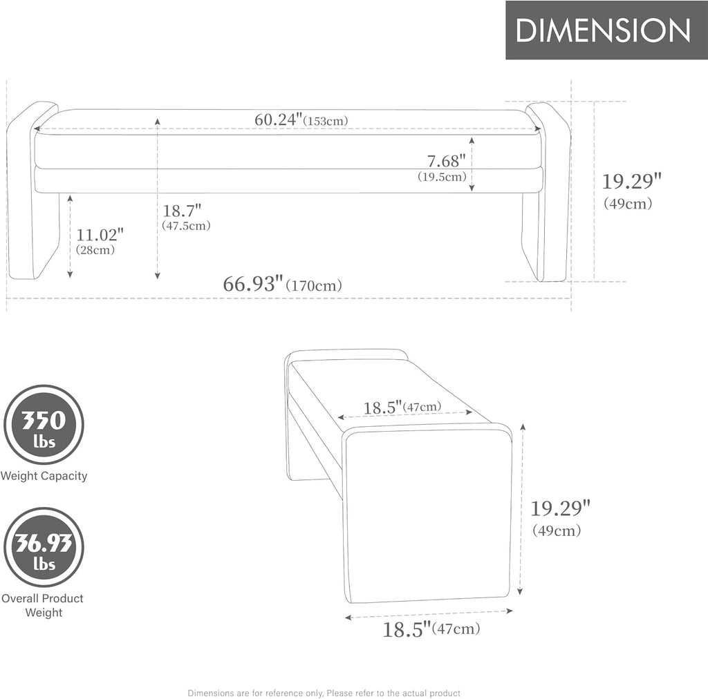 66.9" Wheat Modern Upholstered Entryway Bench