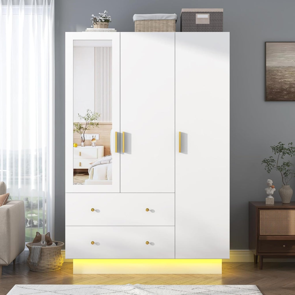 3‑Door Wardrobe with Mirror & LED Lights