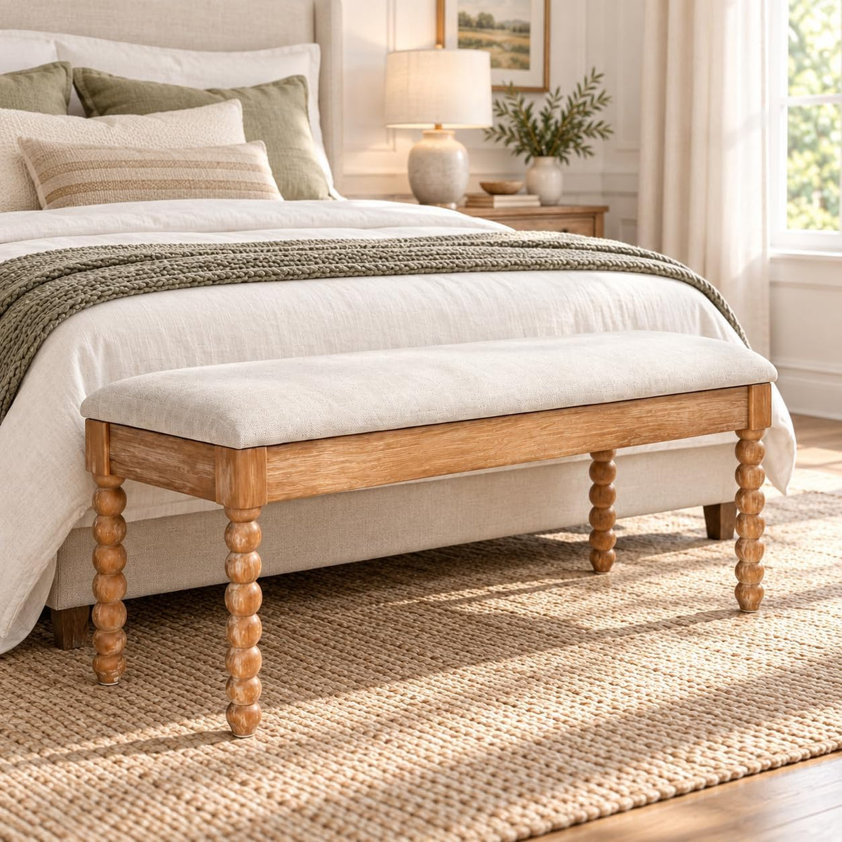 48" Natural Upholstered Entry Storage Bench