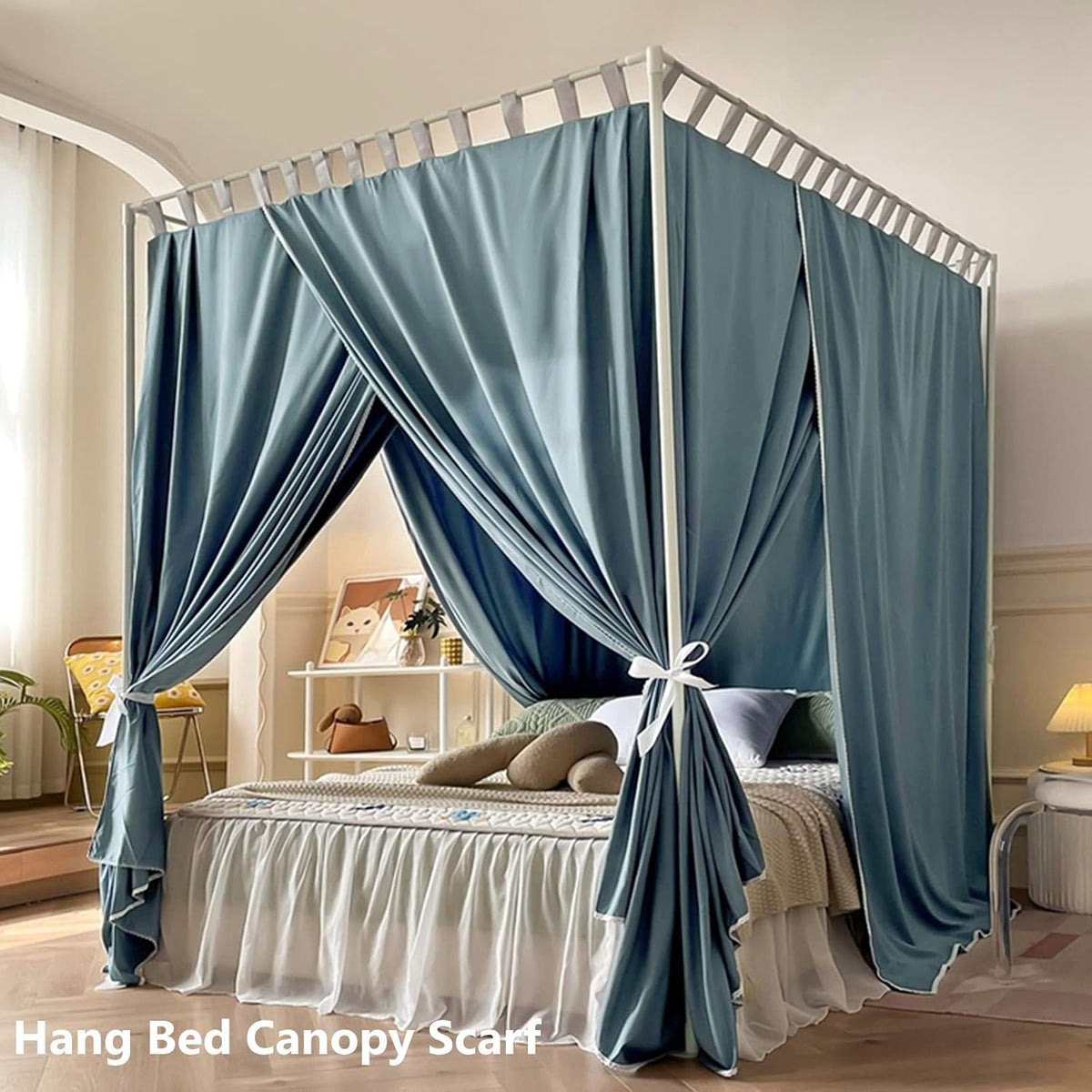 Queen White Metal Canopy Bed Frame
