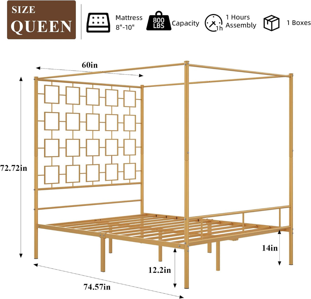 Queen Gold Metal Canopy Bed Frame