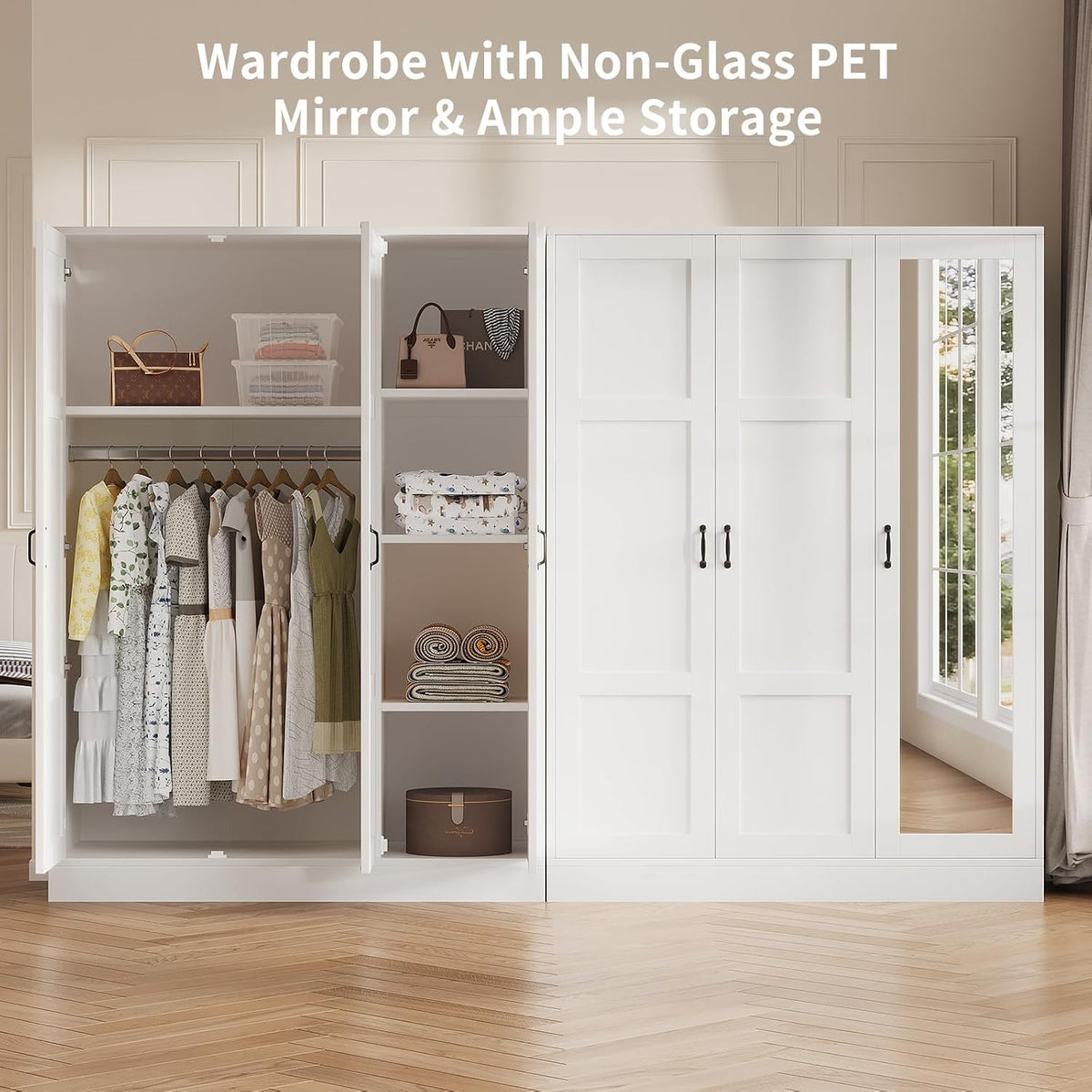 3‑Door Wardrobe with Full‑Length Acrylic Mirror