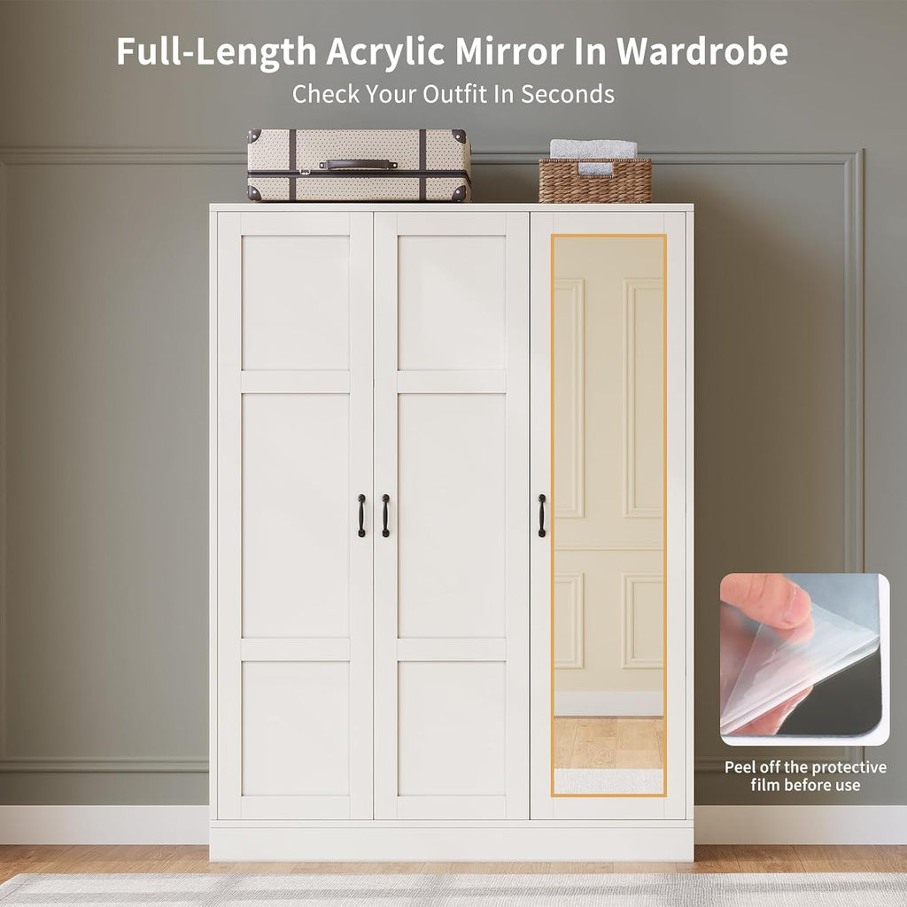 3‑Door Wardrobe with Full‑Length Acrylic Mirror