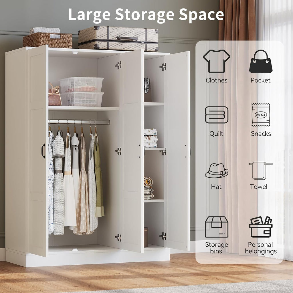 3‑Door Wardrobe with Full‑Length Acrylic Mirror