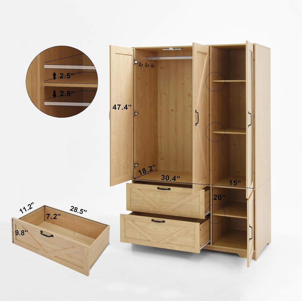 4‑Door LED Wardrobe with Mirror & 2 Drawers