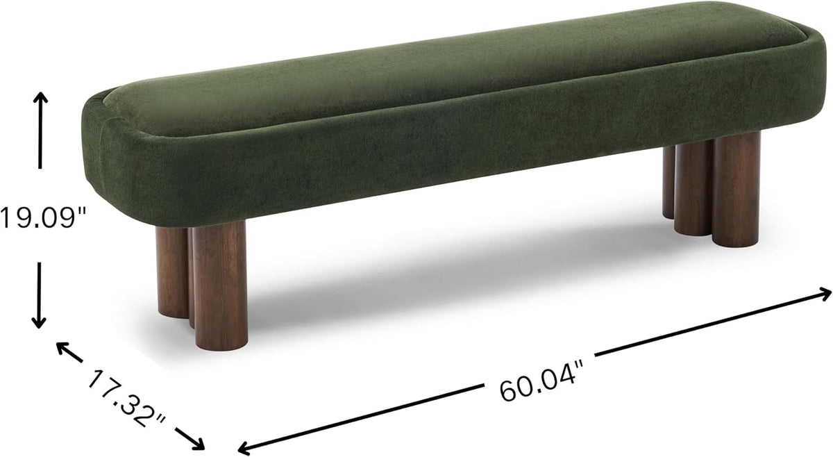 60'' Green Upholstered Dining Bench with Wood Legs
