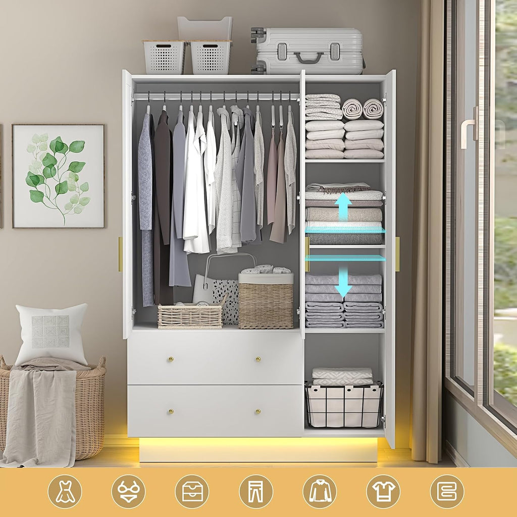 3‑Door Wardrobe with Mirror & LED Lights