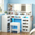 White Modern Lighted Vanity Desk With Stool