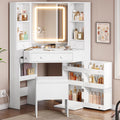 White Corner Lighted Vanity Desk With Stool