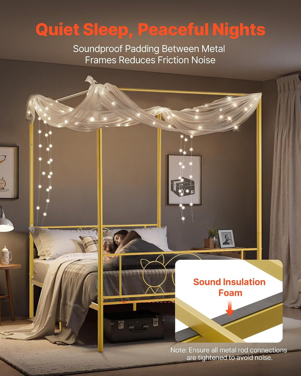 Full Gold Metal Canopy Bed Frame
