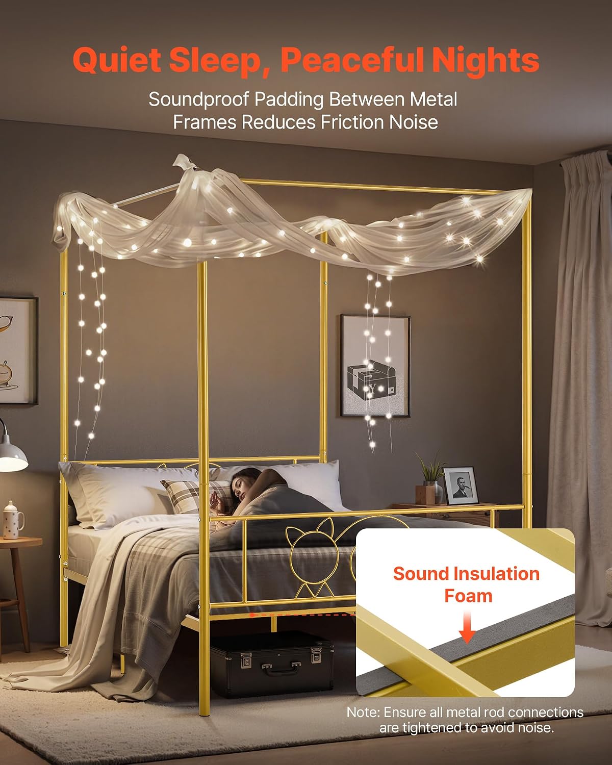 Full Gold Metal Canopy Bed Frame
