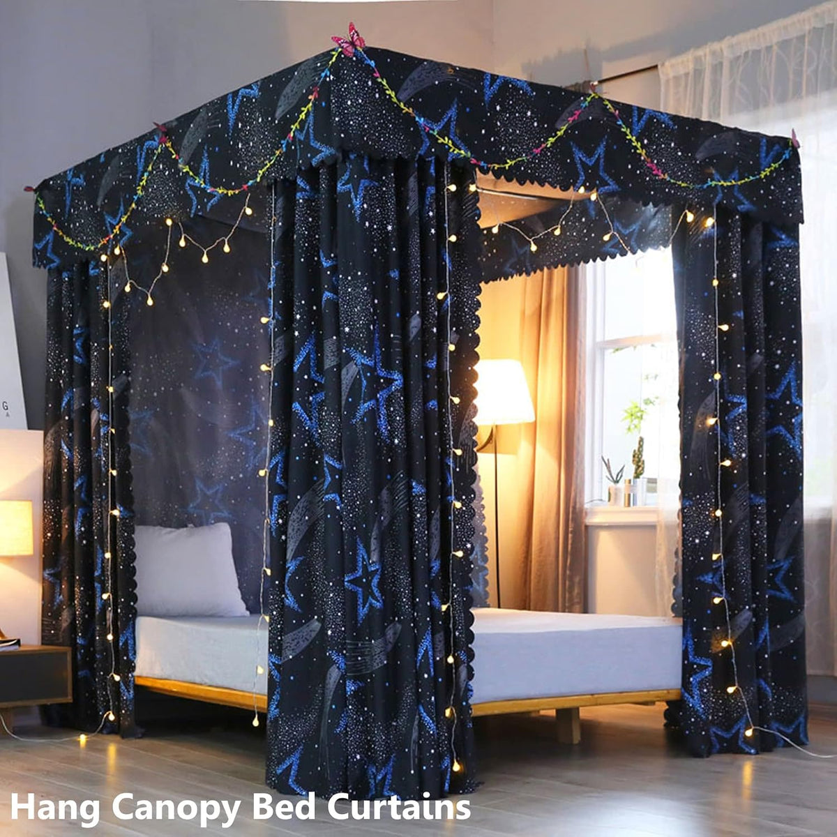 Queen White Metal Canopy Bed Frame