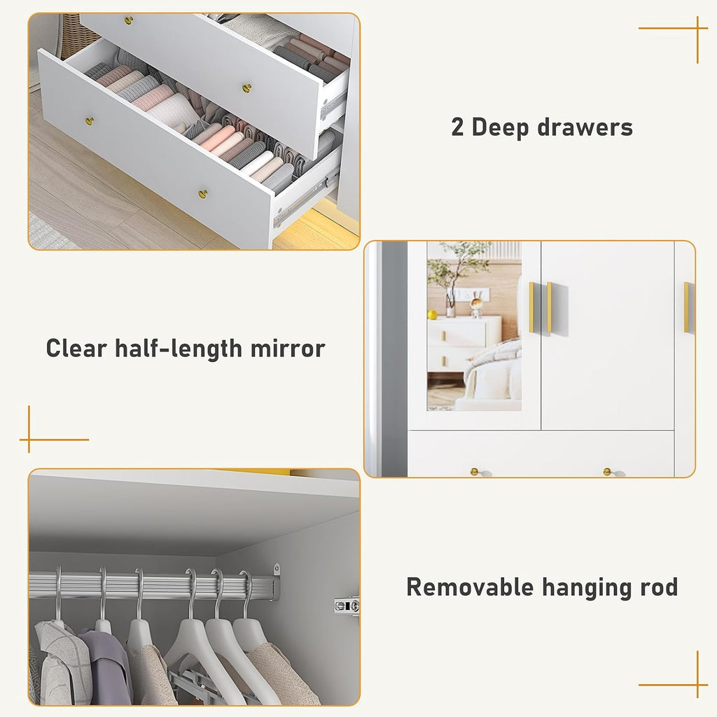 3‑Door Wardrobe with Mirror & LED Lights