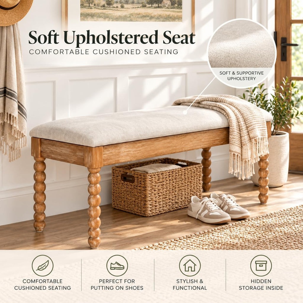 48" Natural Upholstered Entry Storage Bench