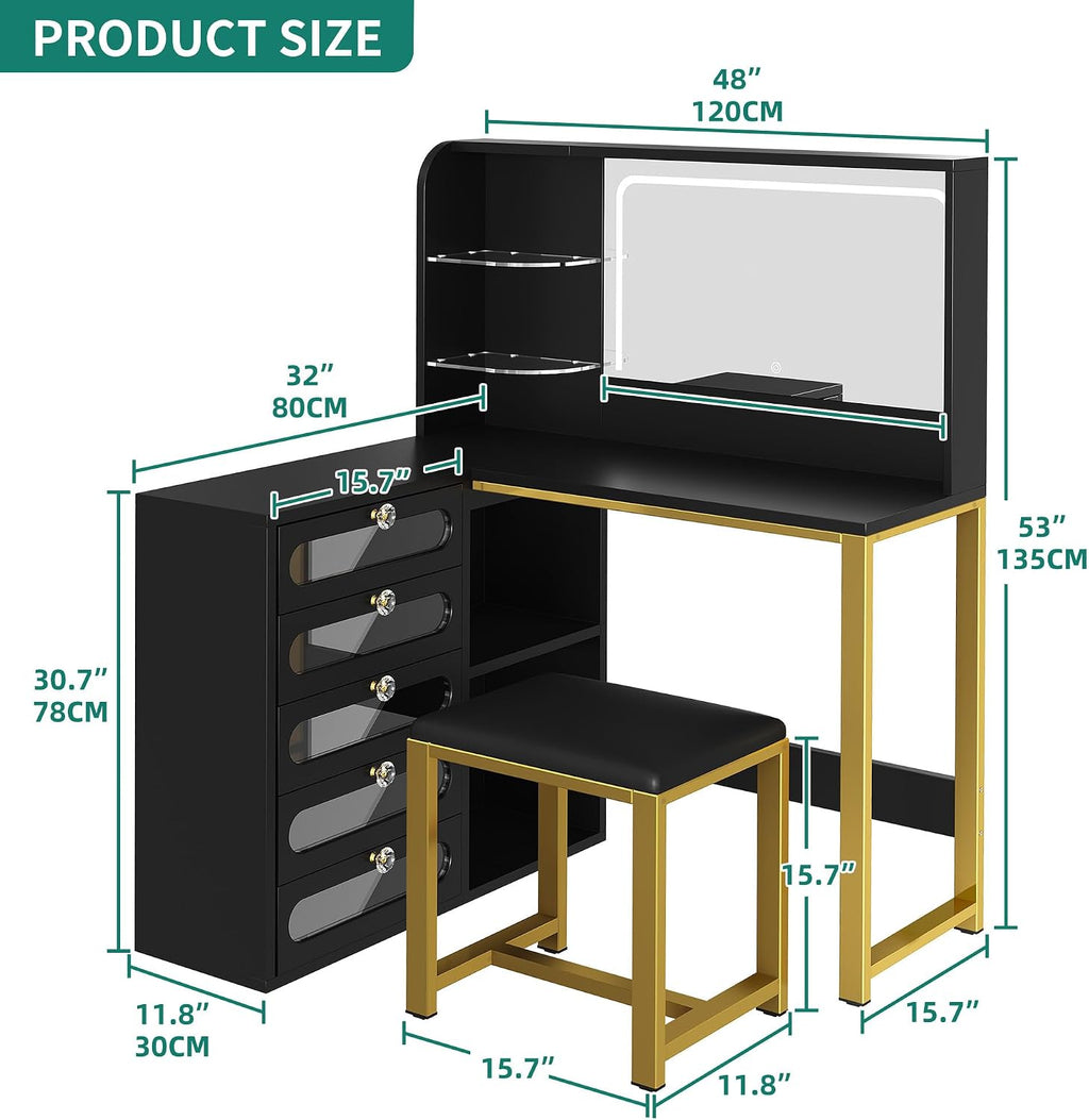 48" Vanity Desk with Light and Mirror