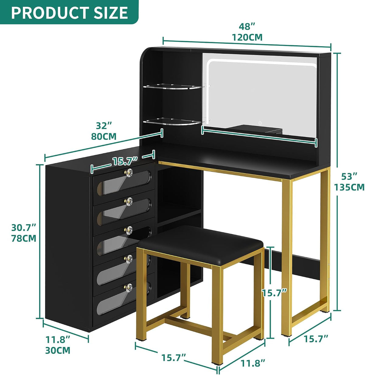 48" Vanity Desk with Light and Mirror