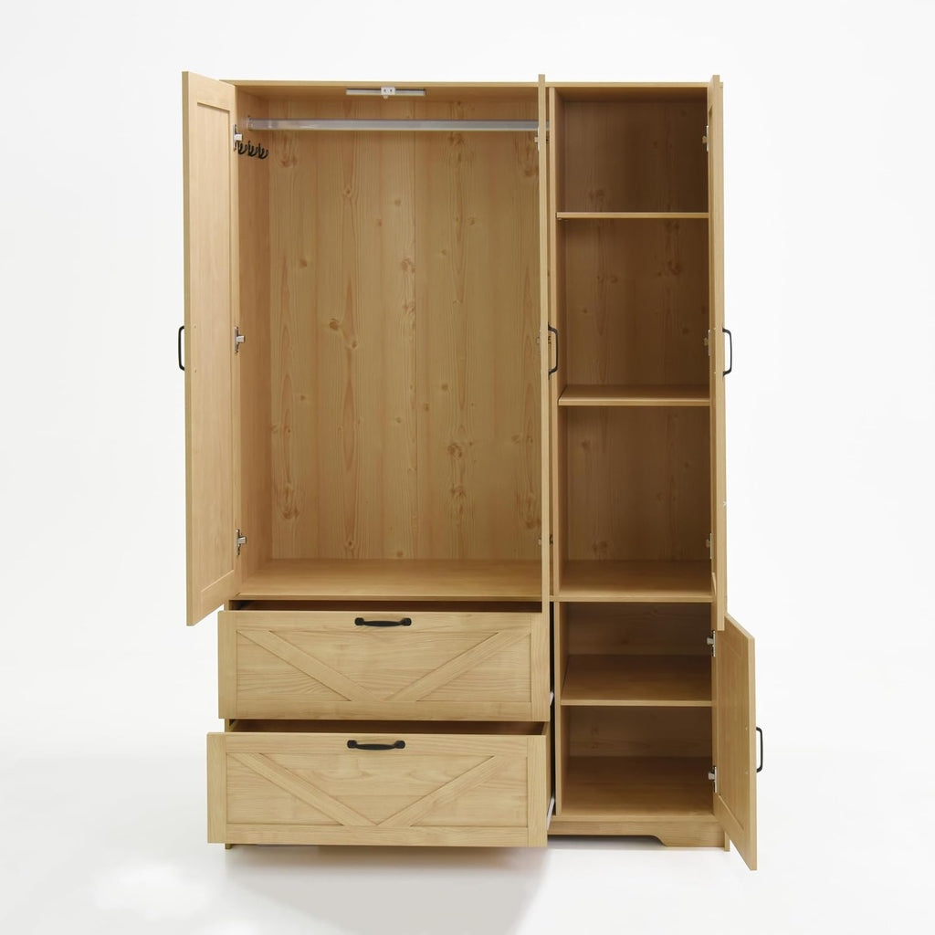 4‑Door LED Wardrobe with Mirror & 2 Drawers