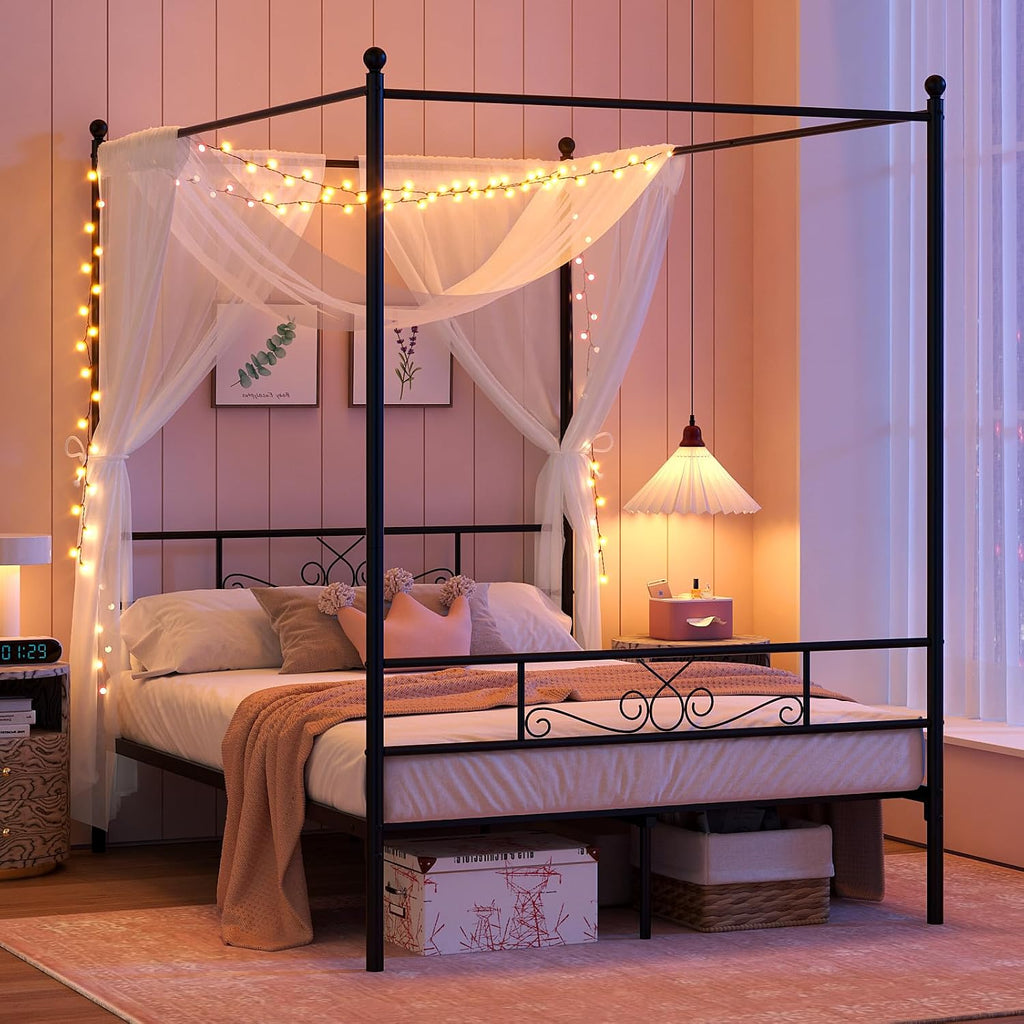 Full Black Metal Canopy Bed Frame