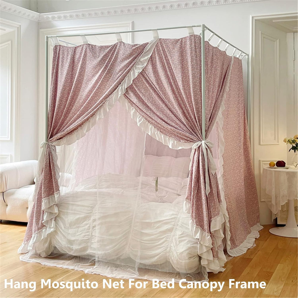 Queen White Metal Canopy Bed Frame