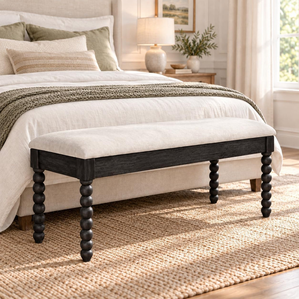 48" Black Upholstered Entry Storage Bench