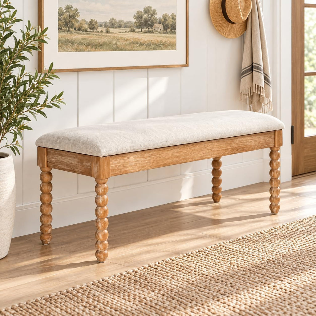 48" Natural Upholstered Entry Storage Bench