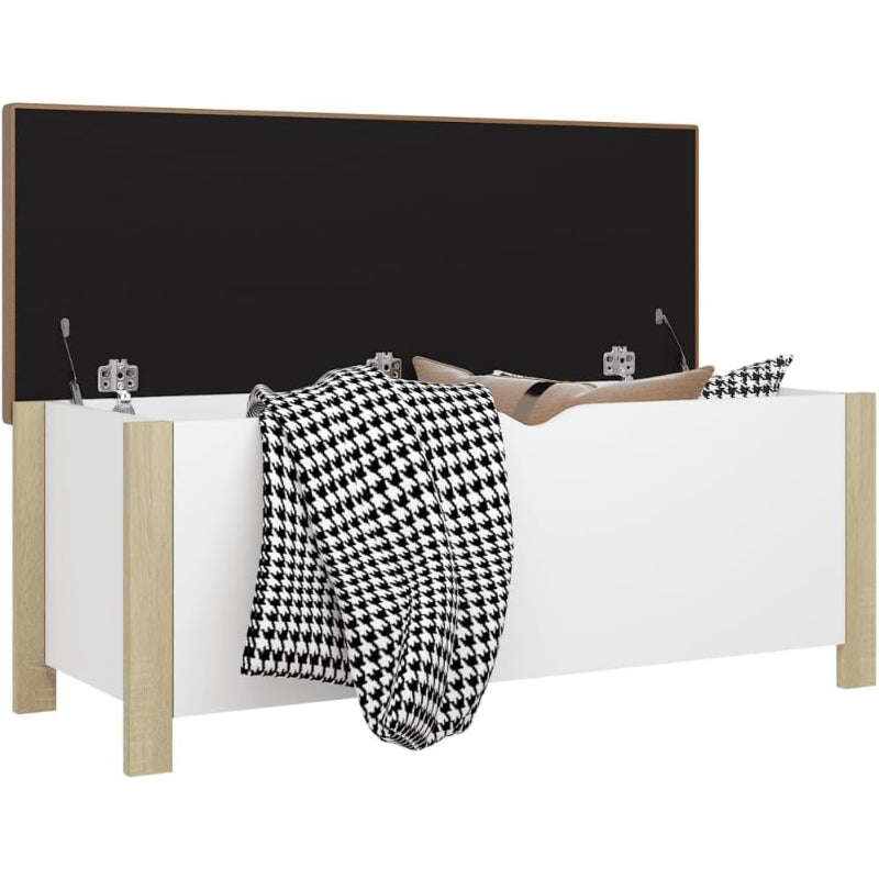 41.3" White Sonoma Oak Storage Ottoman Bench