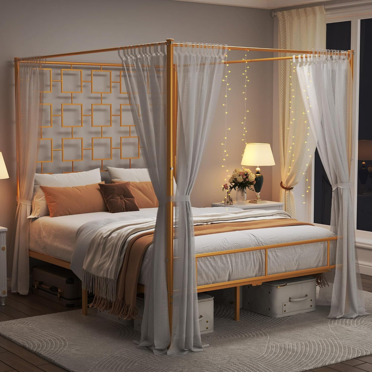 Queen Gold Metal Canopy Bed Frame