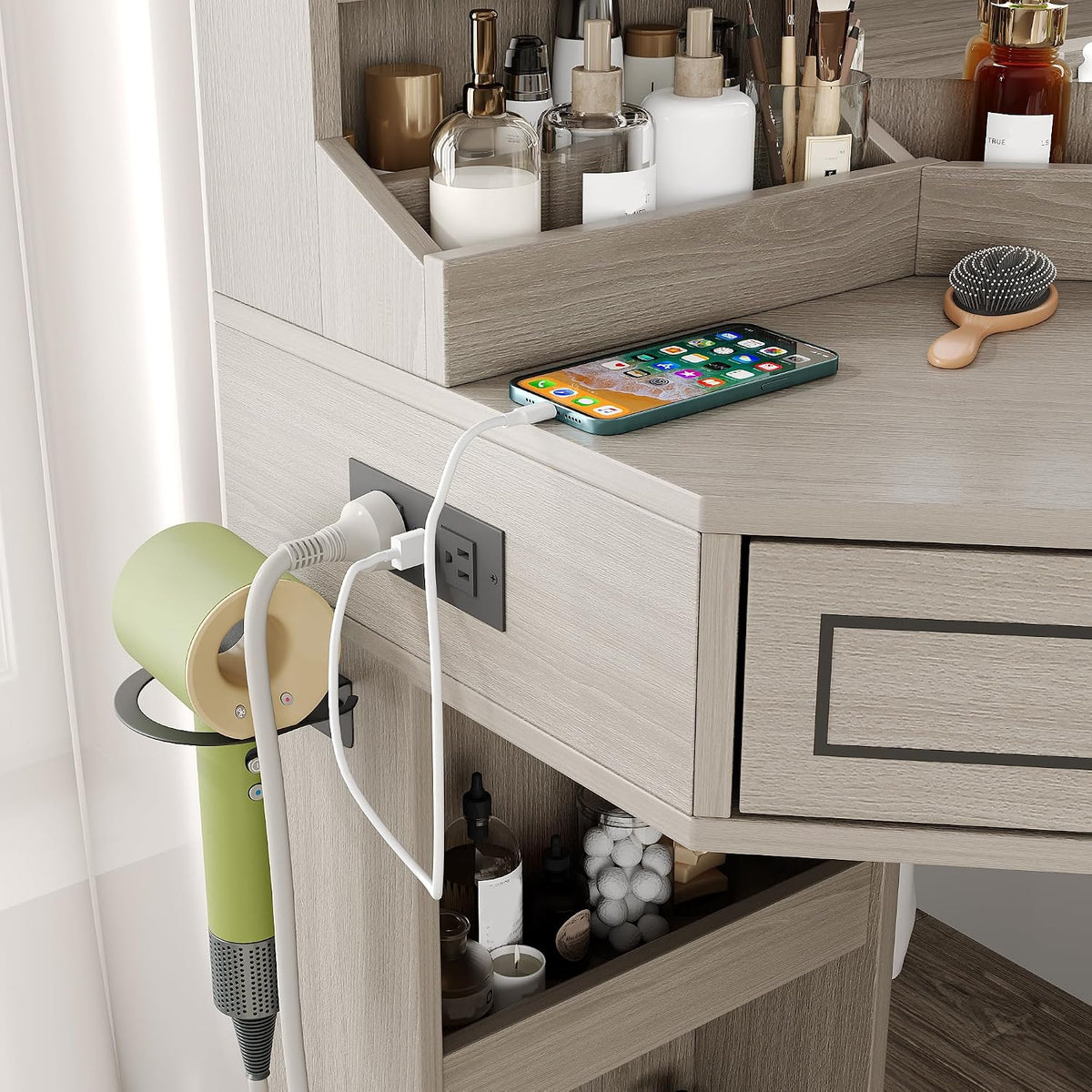 Corner Vanity Desk With LED Mirror & Charging Station
