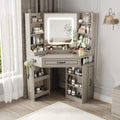 Corner Vanity Desk With LED Mirror & Charging Station