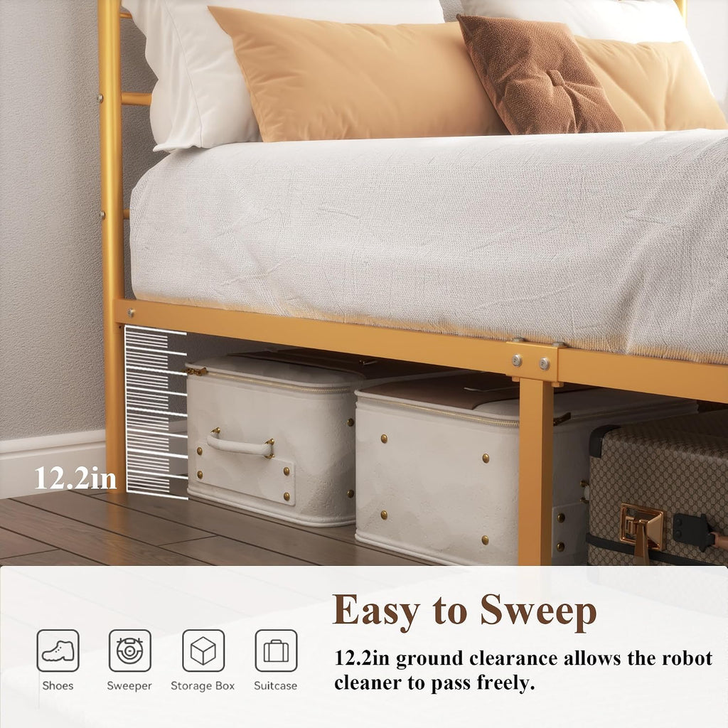 Queen Gold Metal Canopy Bed Frame