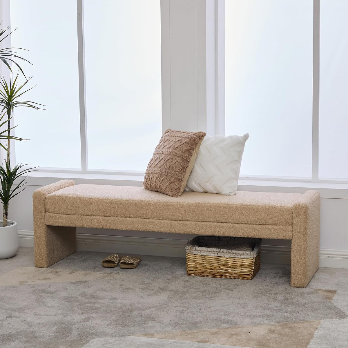 66.9" Wheat Modern Upholstered Entryway Bench