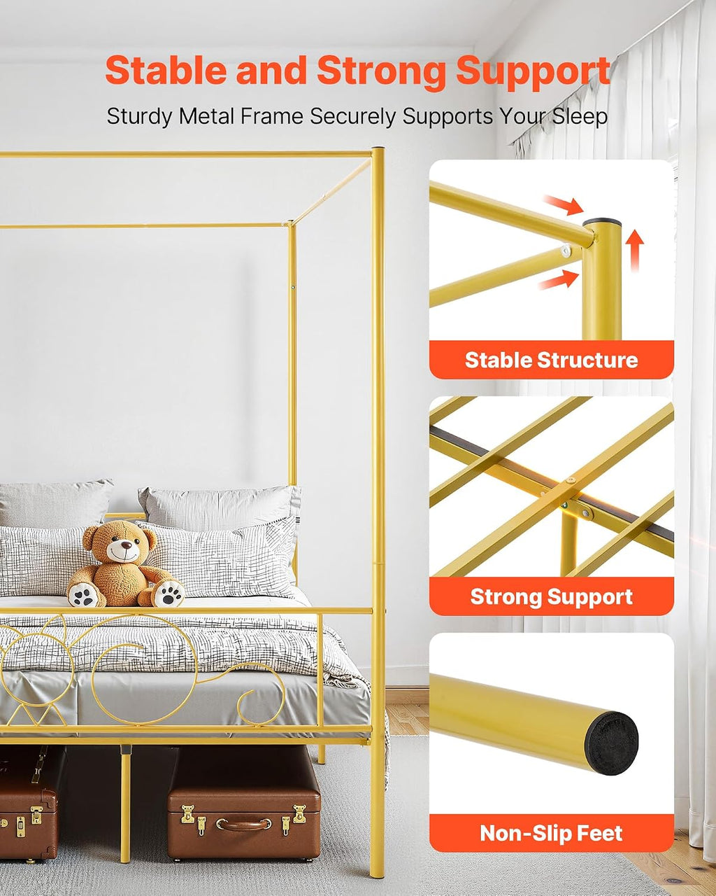 Full Gold Metal Canopy Bed Frame