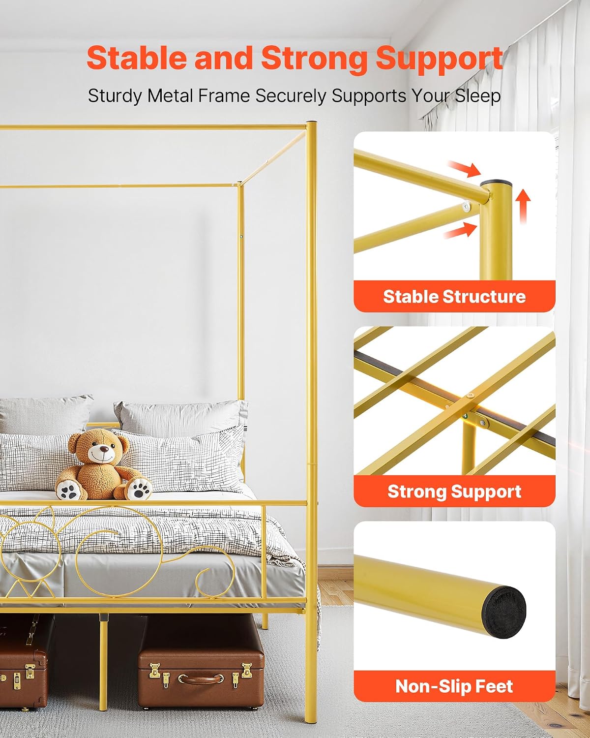 Full Gold Metal Canopy Bed Frame